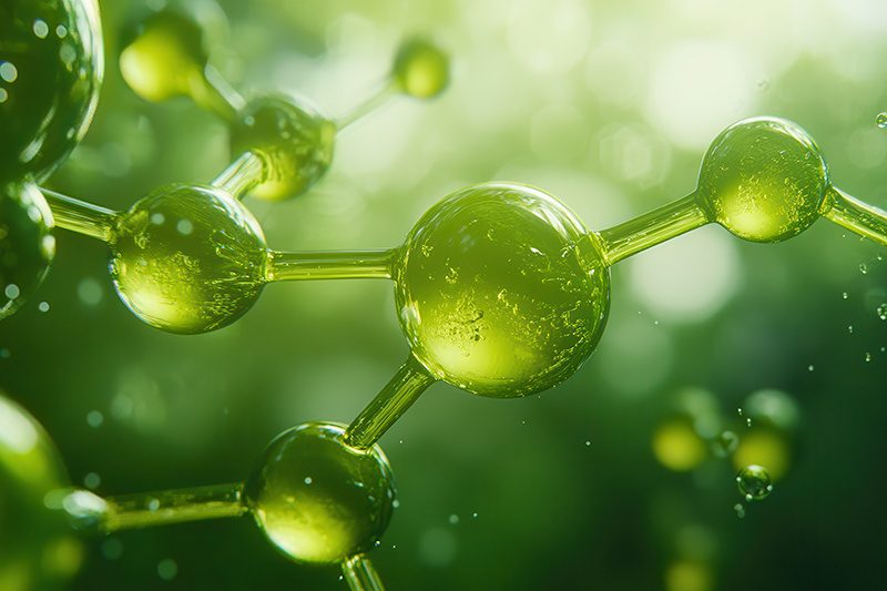 A green molecular structure